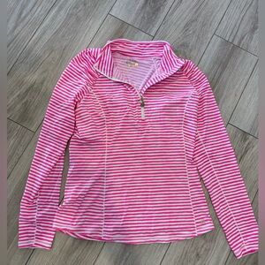 LILLY PULITZER Justine Half Zip LUXLETIC Pullover PINK Beach Stripe LARGE